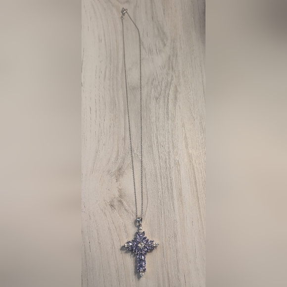 Chrysos Tanzanite Cross on Sterling Chain - Picture 2 of 5